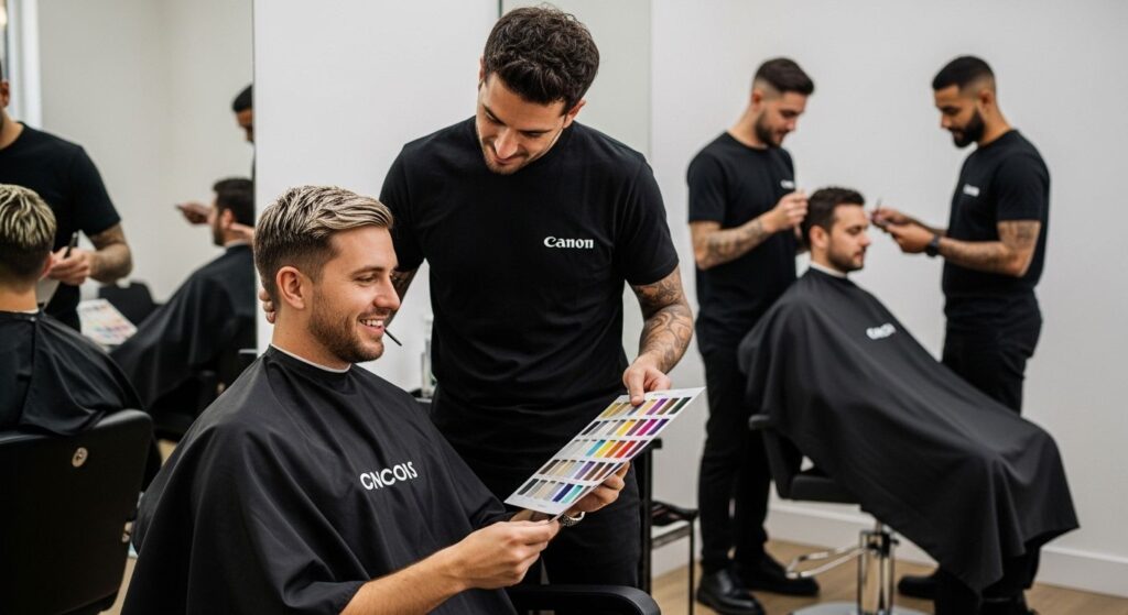 men hair highlights salon consultation