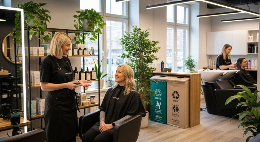 eco-friendly salon, sustainable hair care, green beauty