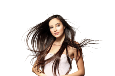 beautiful young woman with long straight hair